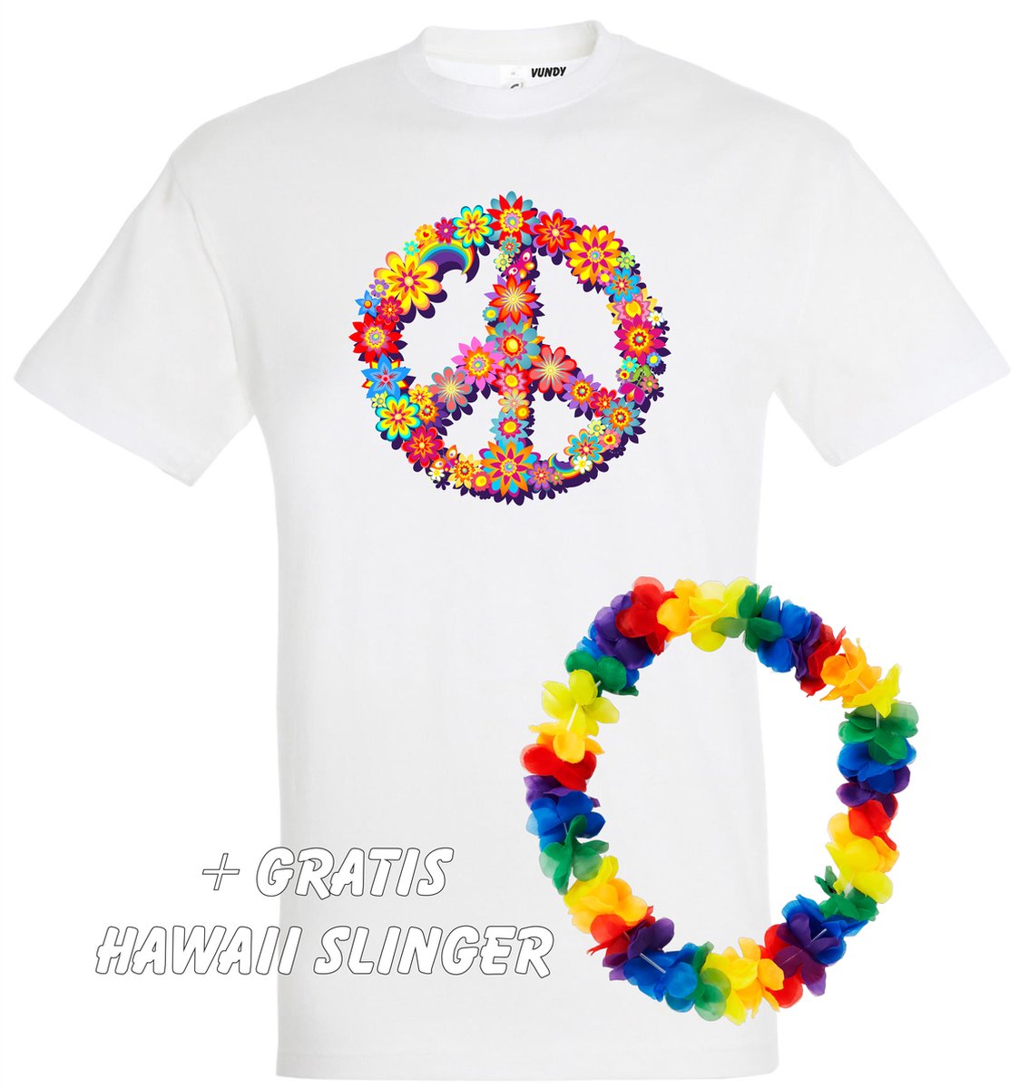 T-shirt Peace Flowers | Toppers in Concert 2022 | Toppers kleding shirt | Flower Power| Happy Together | Hippie Jaren 60 | Wit | maat S
